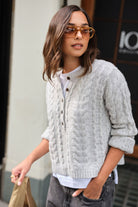 Buy Ceres Life - Enid Cable Knit Henley - silver marle by Ceres Life - at Hamish + Grace