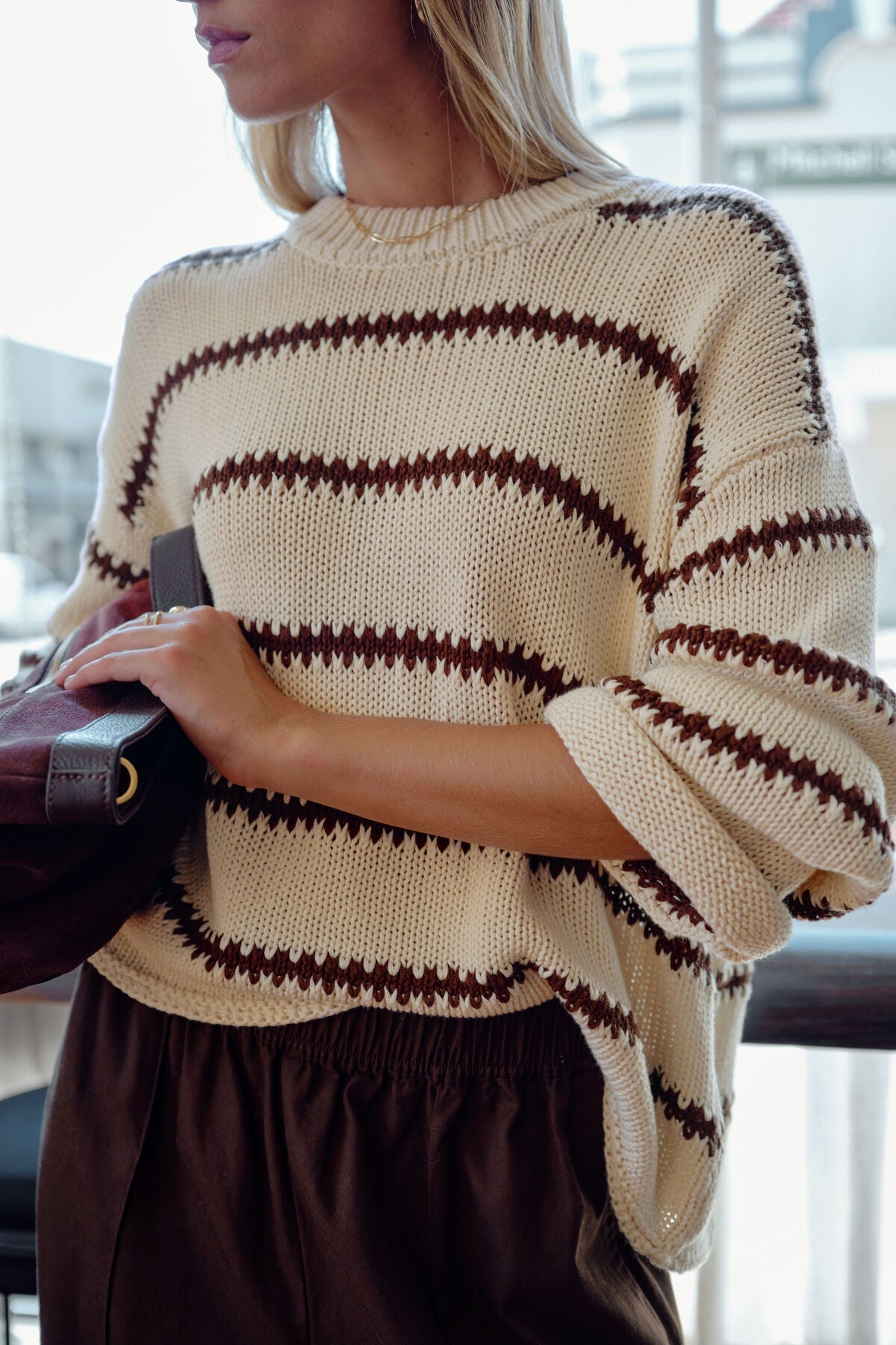 Buy Ceres Life - Lila Oversized Knit Crew - ecru stripe by Ceres Life - at Hamish + Grace