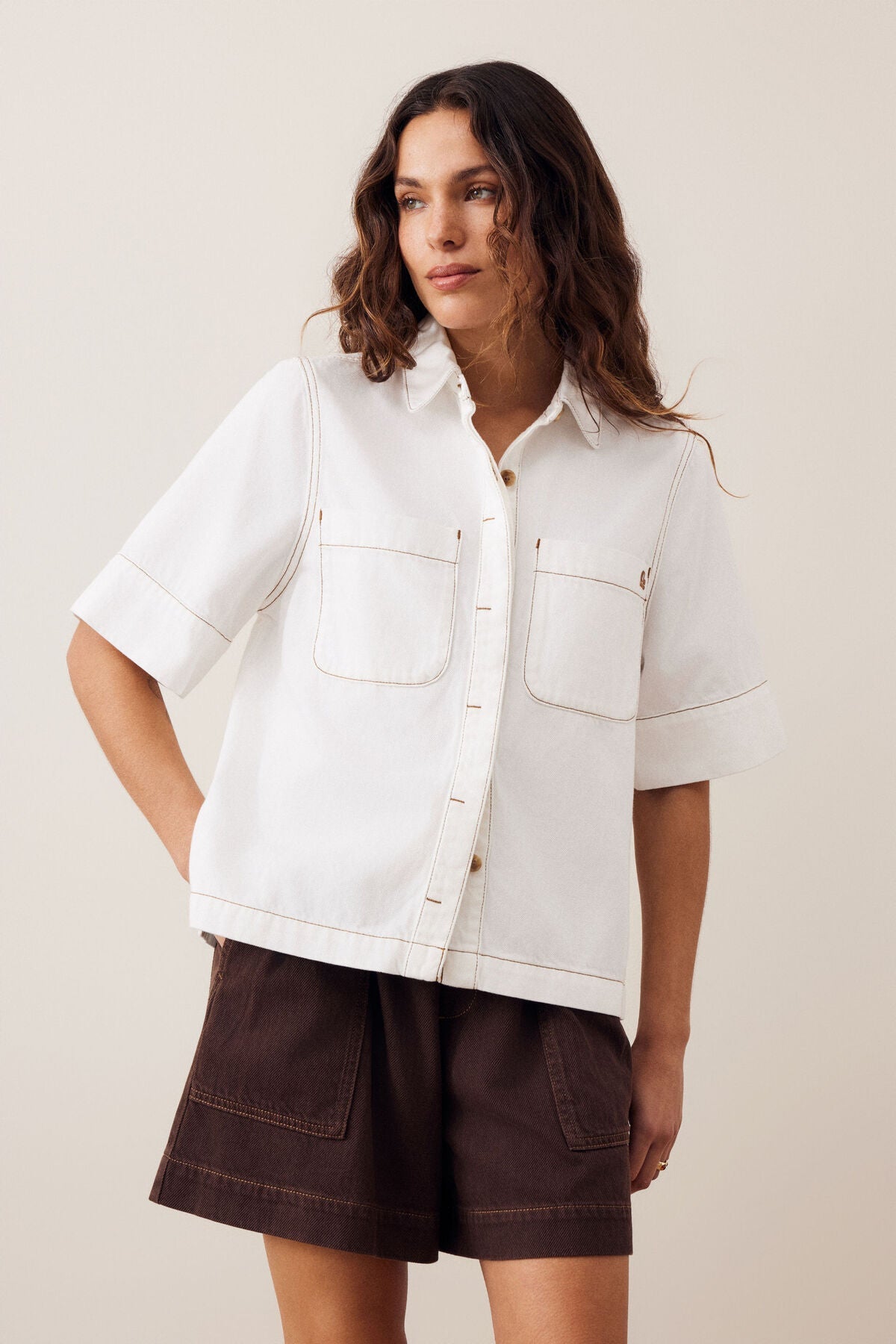 Buy Ceres Life - Noa Short Sleeve Shirt - Fresh Ecru by Ceres Life - at Hamish + Grace