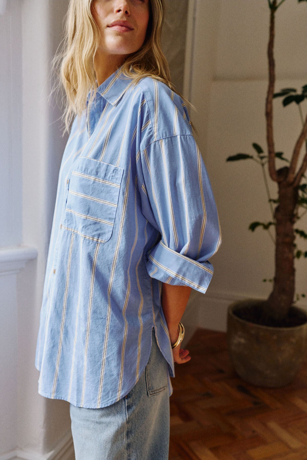 Buy Ceres Life - Peta Oversized Shirt - bay blue butter yellow stripe by Ceres Life - at Hamish + Grace