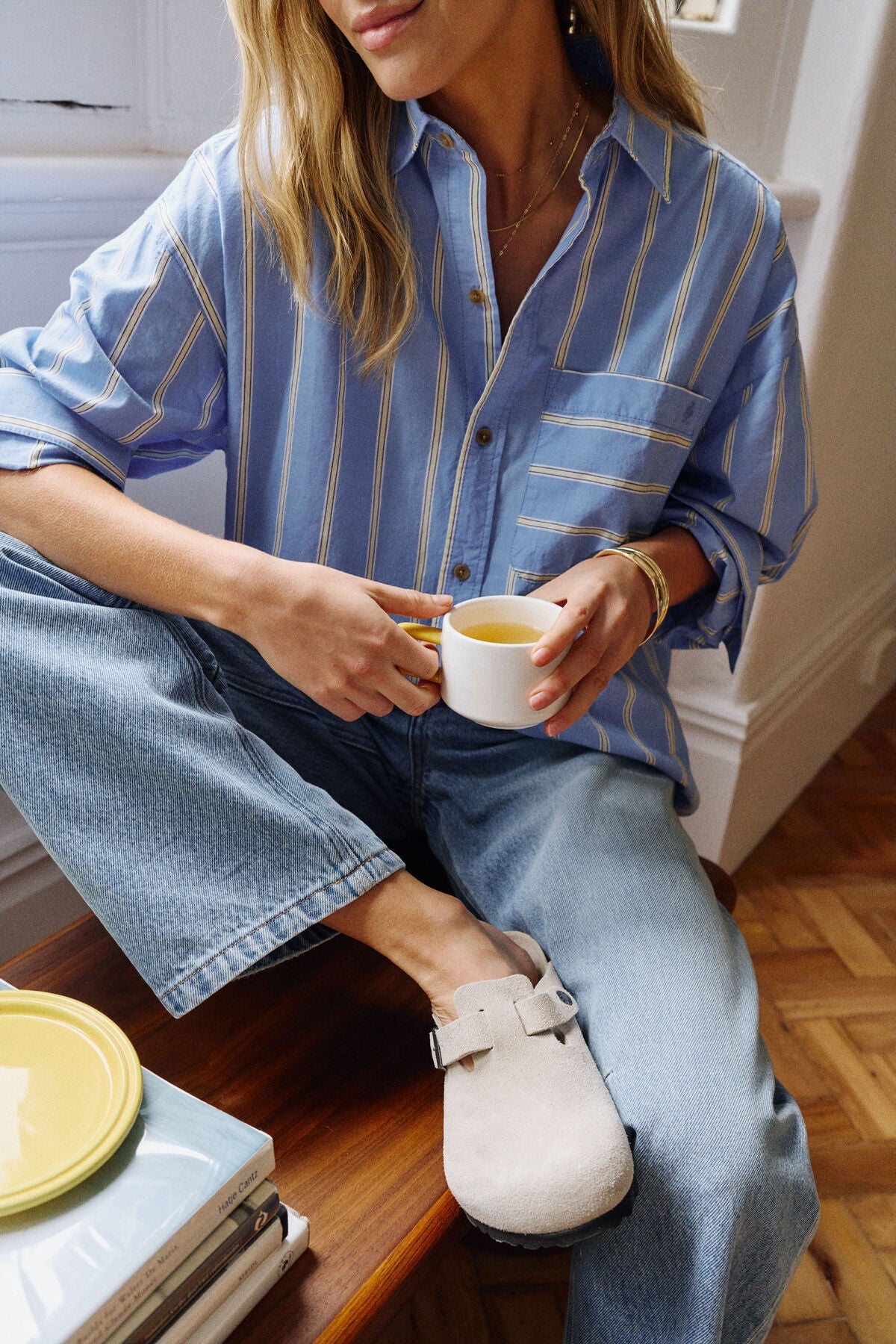 Buy Ceres Life - Peta Oversized Shirt - bay blue butter yellow stripe by Ceres Life - at Hamish + Grace