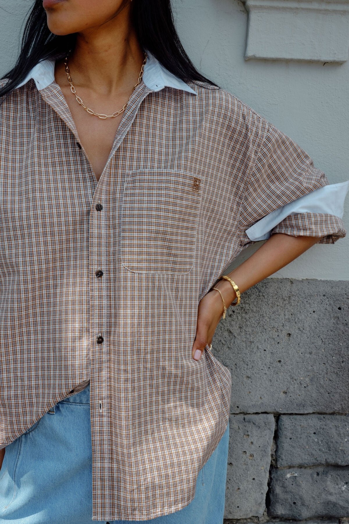 Buy Ceres Life - Peta Oversized Shirt - toffee check by Ceres Life - at Hamish + Grace