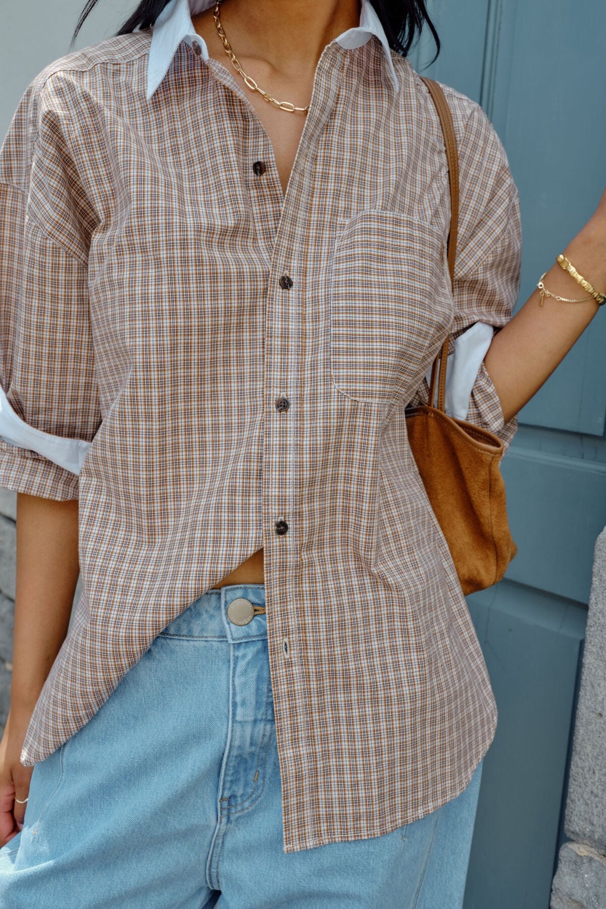 Buy Ceres Life - Peta Oversized Shirt - toffee check by Ceres Life - at Hamish + Grace