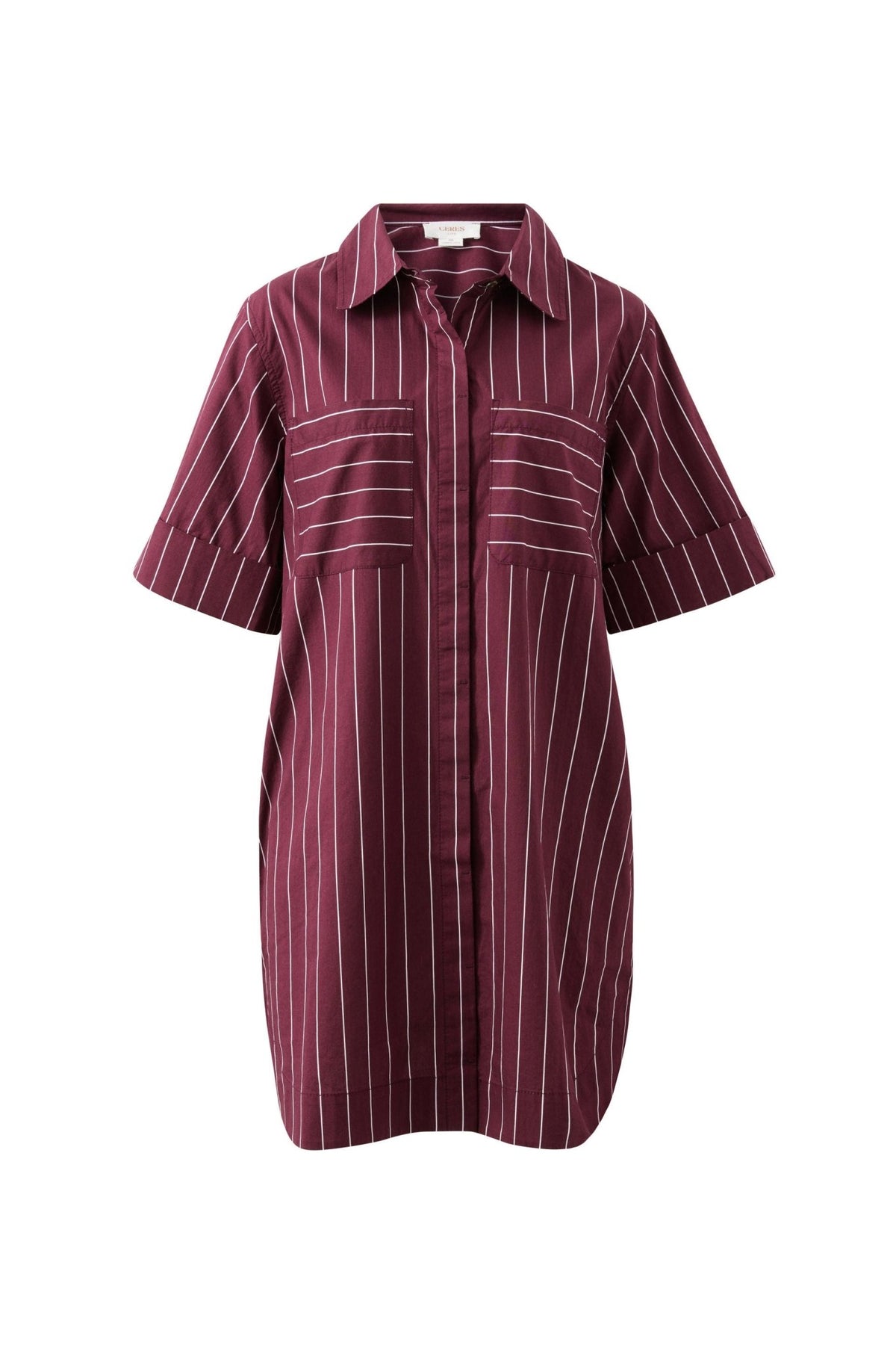 Buy Ceres Life - Sara Mini Dress - Wine Printed Pinstripe by Ceres Life - at Hamish + Grace
