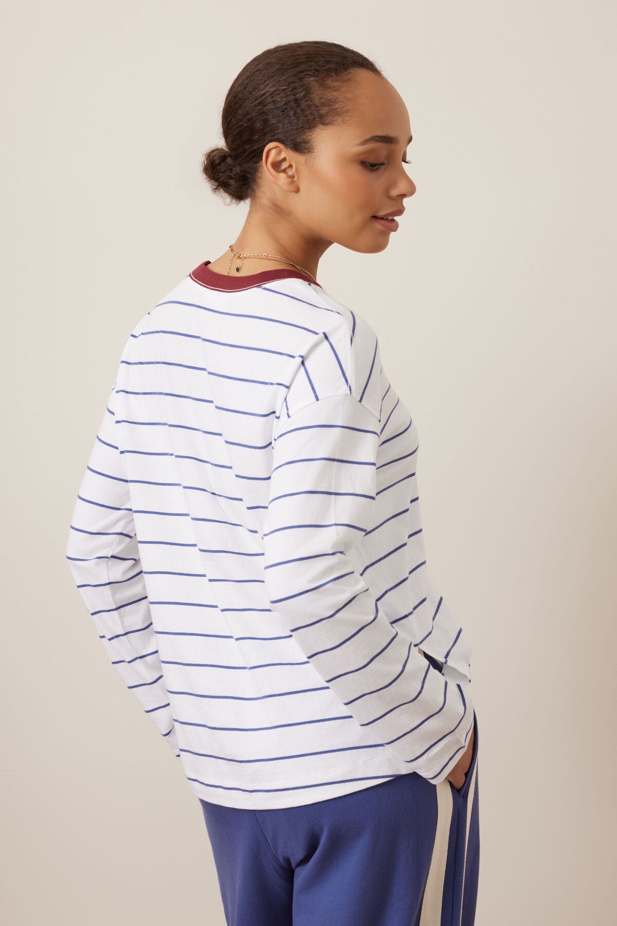 Buy Ceres Life - Scout Slouchy Long Sleeve Tee - white washed navy stripe by Ceres Life - at Hamish + Grace
