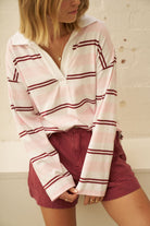Buy Ceres Life - Shelby Slouchy Rugby Top - sunfaded pink/mulberry stripe by Ceres Life - at Hamish + Grace