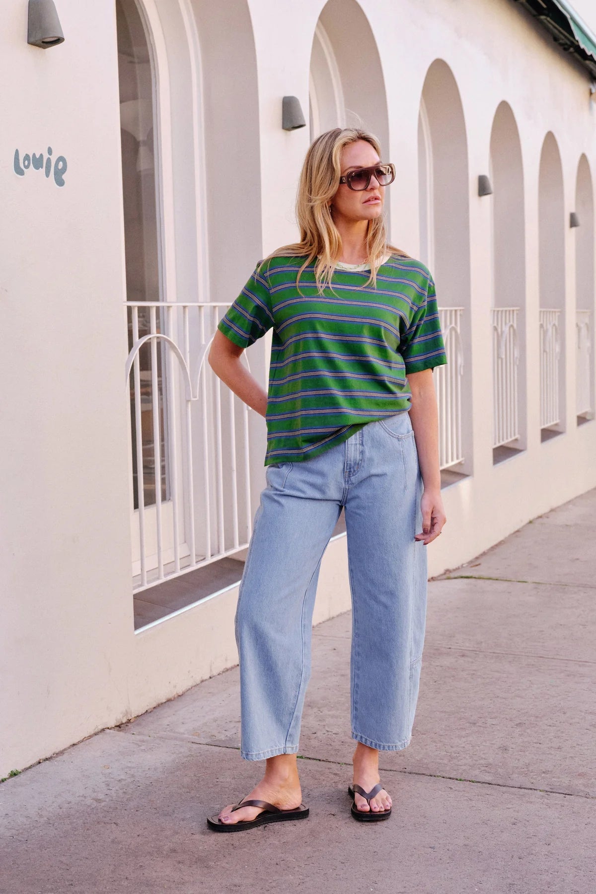 Buy Ceres Life - Stevie Slouchy Tee -basil/blue stripe by Ceres Life - at Hamish + Grace