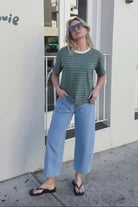 Buy Ceres Life - Stevie Slouchy Tee -basil/blue stripe by Ceres Life - at Hamish + Grace