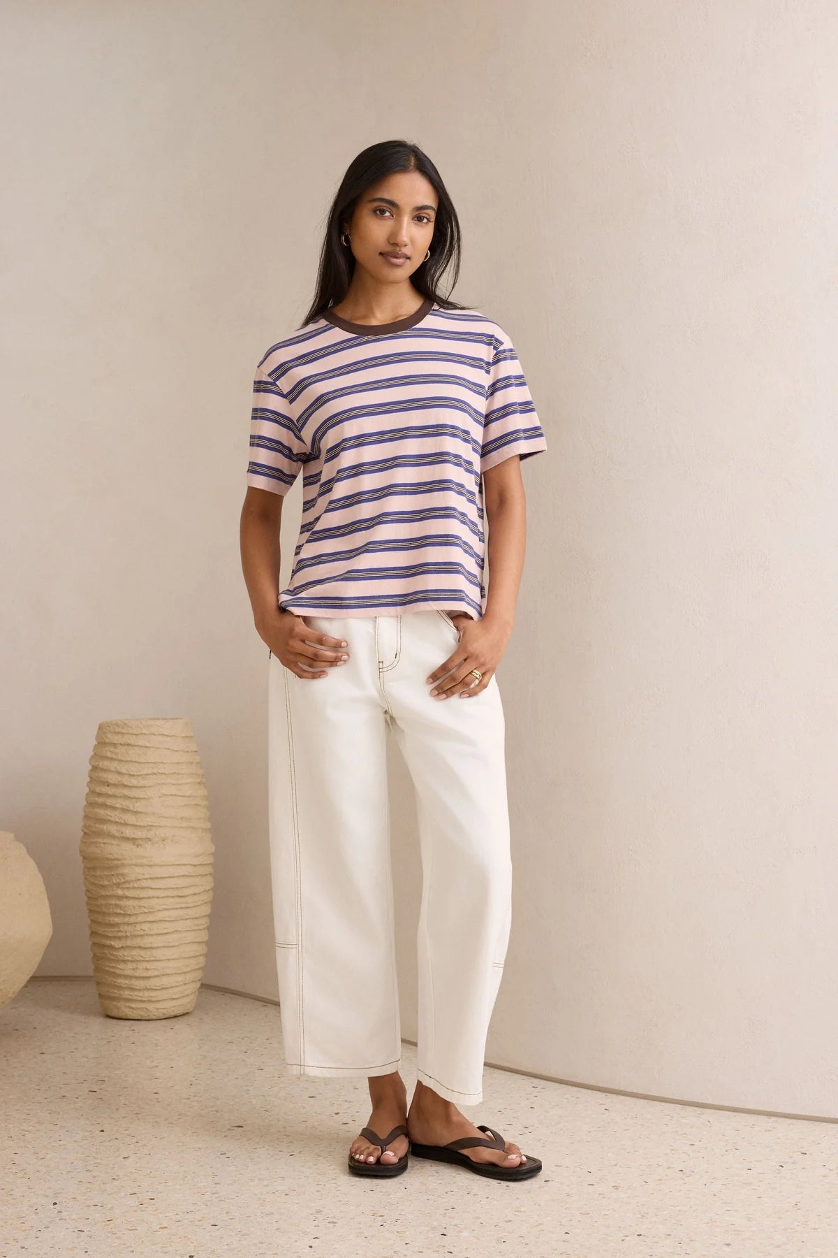 Buy Ceres Life - Stevie Slouchy Tee - chalk pink/polo blue/choc stripe by Ceres Life - at Hamish + Grace