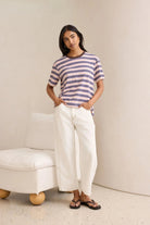 Buy Ceres Life - Stevie Slouchy Tee - chalk pink/polo blue/choc stripe by Ceres Life - at Hamish + Grace