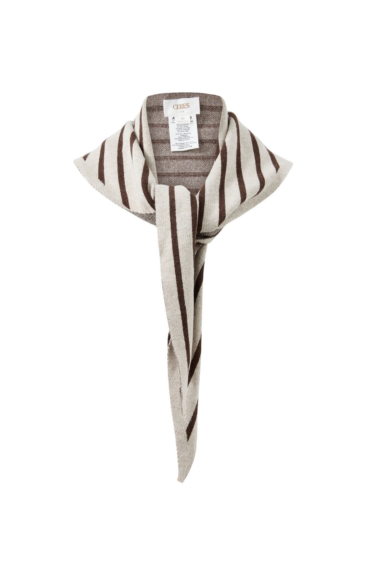 Buy Ceres Life - Sully Triangle Knit Scarf - Oatmeal Marle/Chocolate Stripe by Ceres Life - at Hamish + Grace
