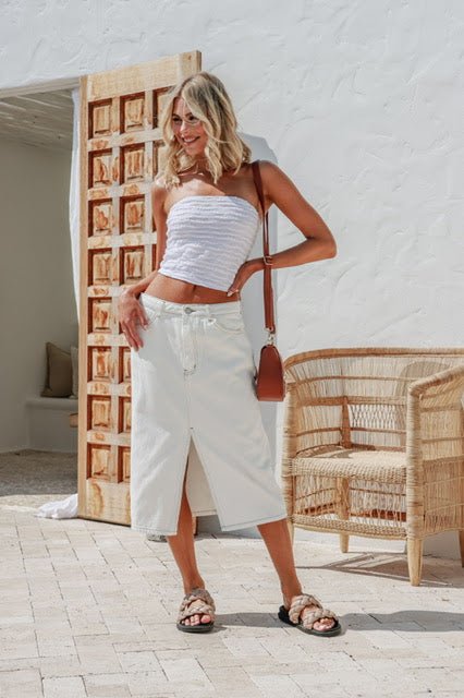 Buy Country Denim - Split Front Pocket Midi Skirt - White by Country Denim - at Hamish + Grace