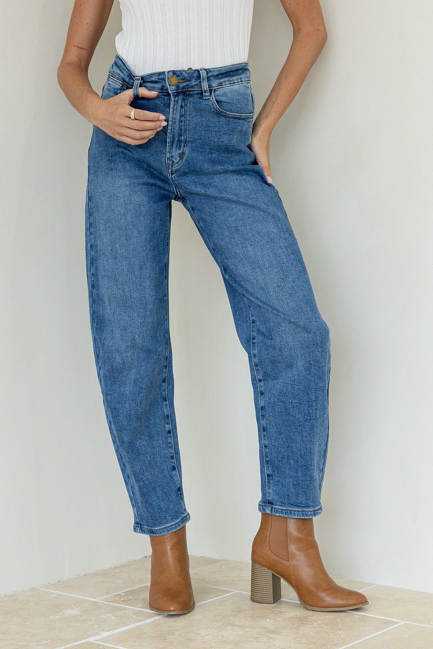 Buy Country Denim - stretch mum barrel - mid wash by Country Denim - at Hamish + Grace