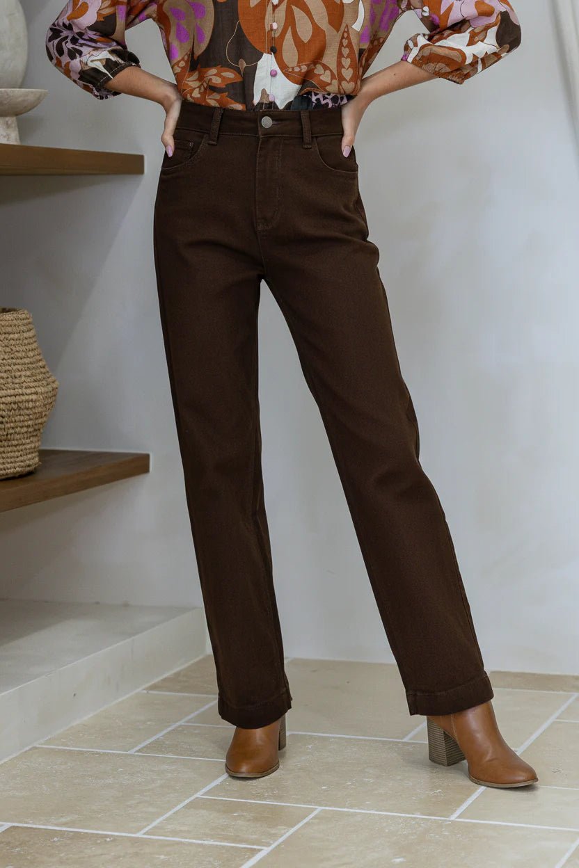 Buy Country Denim - Stretch Straight Leg Jeans - Chocolate by Country Denim - at Hamish + Grace