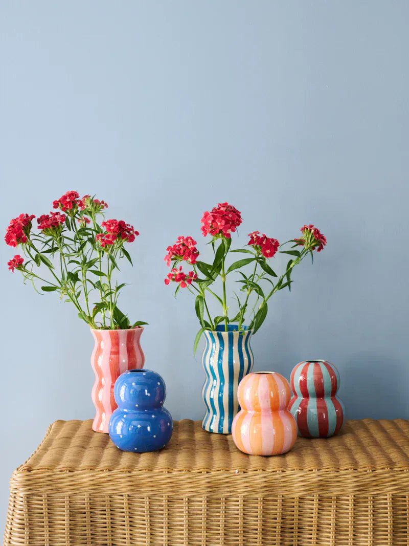 Buy Jones & Co - FONDA BURGUNDY PALE BLUE STRIPE VASE by Jones & Co - at Hamish + Grace