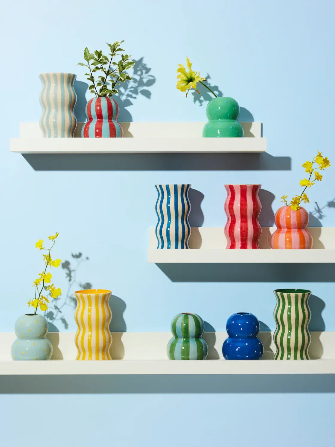 Buy Jones & Co - FONDA BURGUNDY PALE BLUE STRIPE VASE by Jones & Co - at Hamish + Grace
