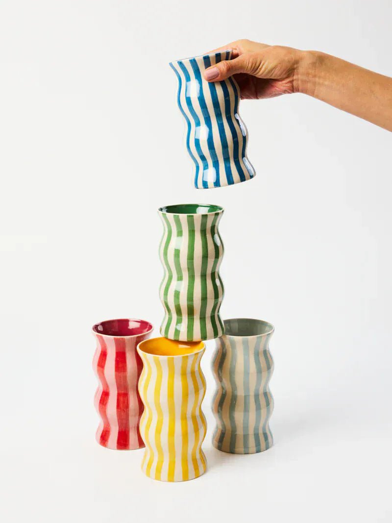 Buy Jones & Co - PALMA YELLOW STRIPE VASE by Jones & Co - at Hamish + Grace