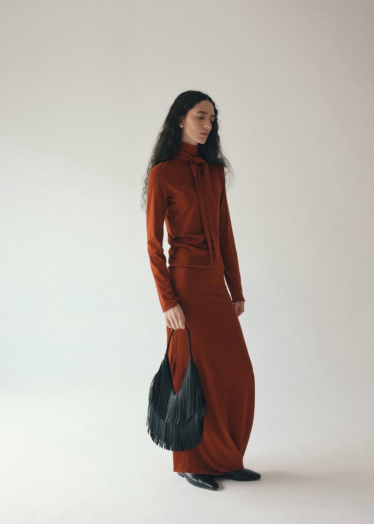 Buy Juniper Theory - Draped Tie Collar Jersey Maxi Dress by Juniper Theory - at Hamish + Grace