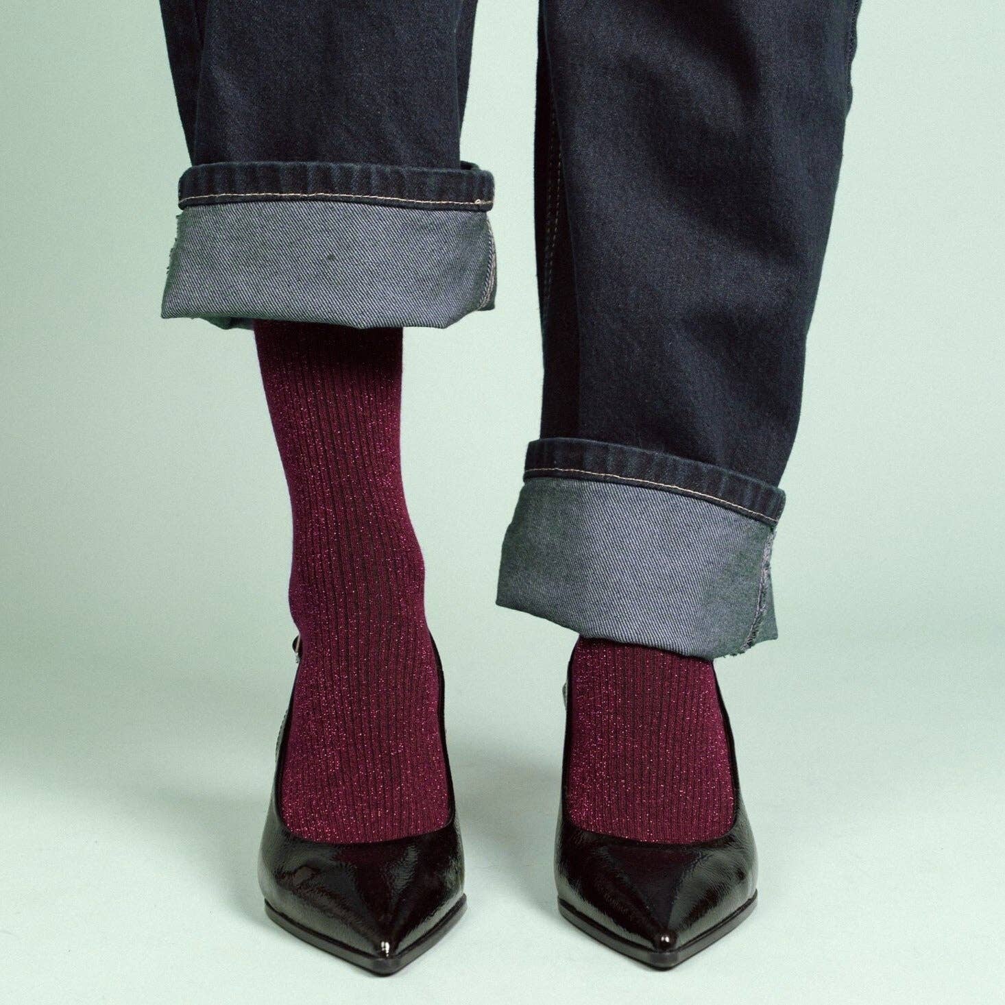 Buy KLUE Glitter Lurex socks in eco - friendly Lyocell | Burgundy wine: 36 - 40 by KLUE - at Hamish + Grace