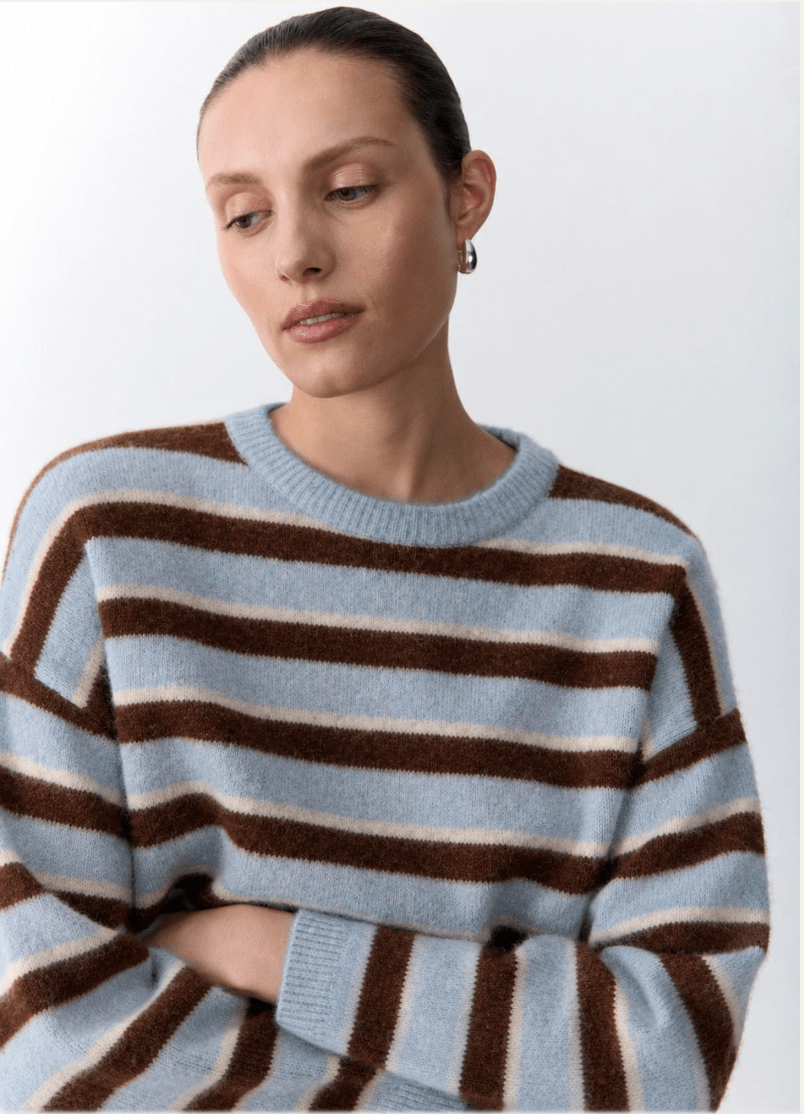 Buy Little Lies - Little Lies Otto Knit – Blue Chocolate Stripe by Little Lies - at Hamish + Grace