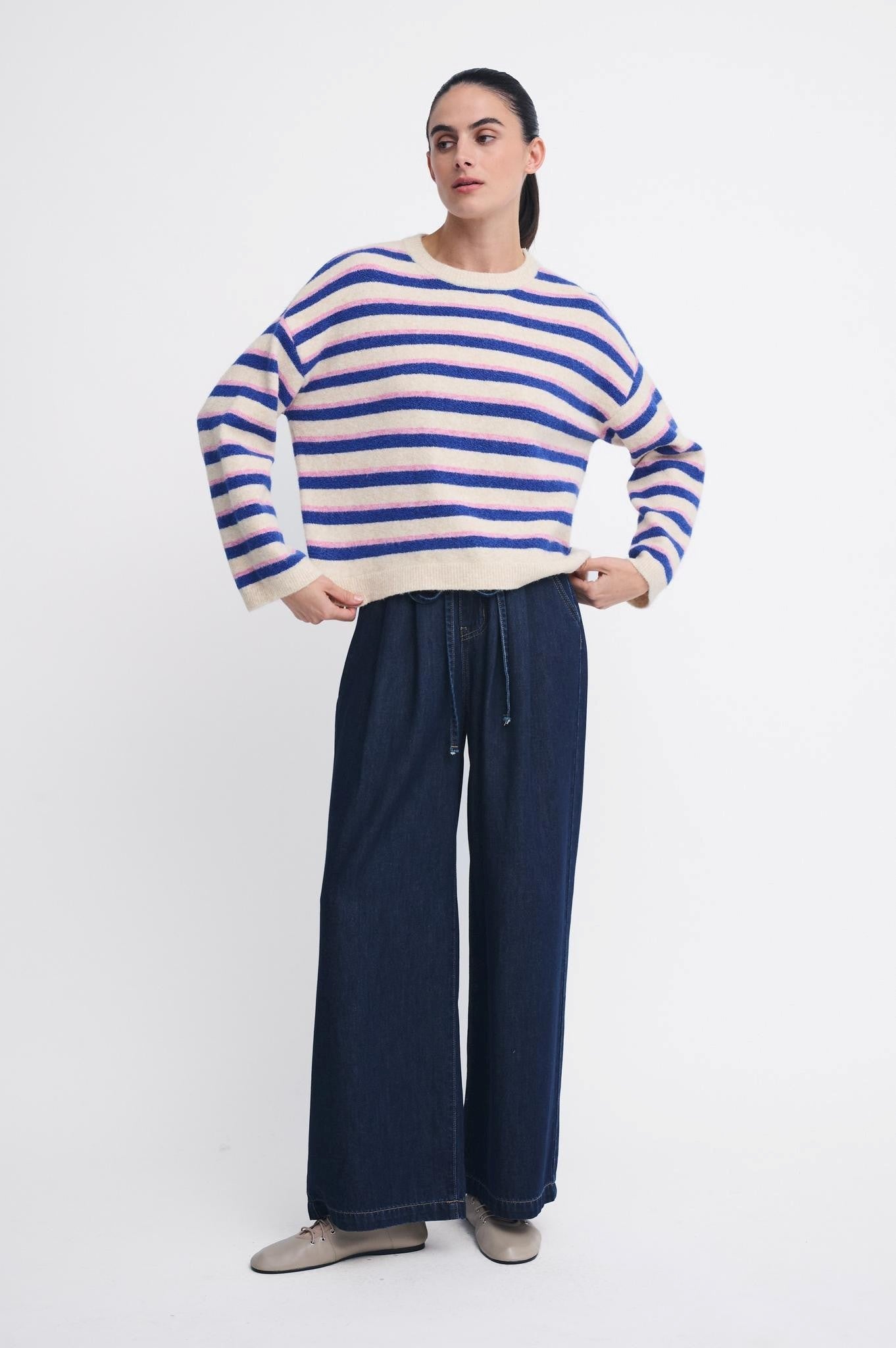 Buy Little Lies - Little Lies Otto Knit – Cobalt Blue Stripe by Little Lies - at Hamish + Grace