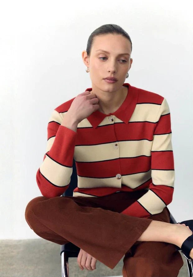 Buy Little Lies - Noah Stripe Cardigan - Red by Little Lies - at Hamish + Grace