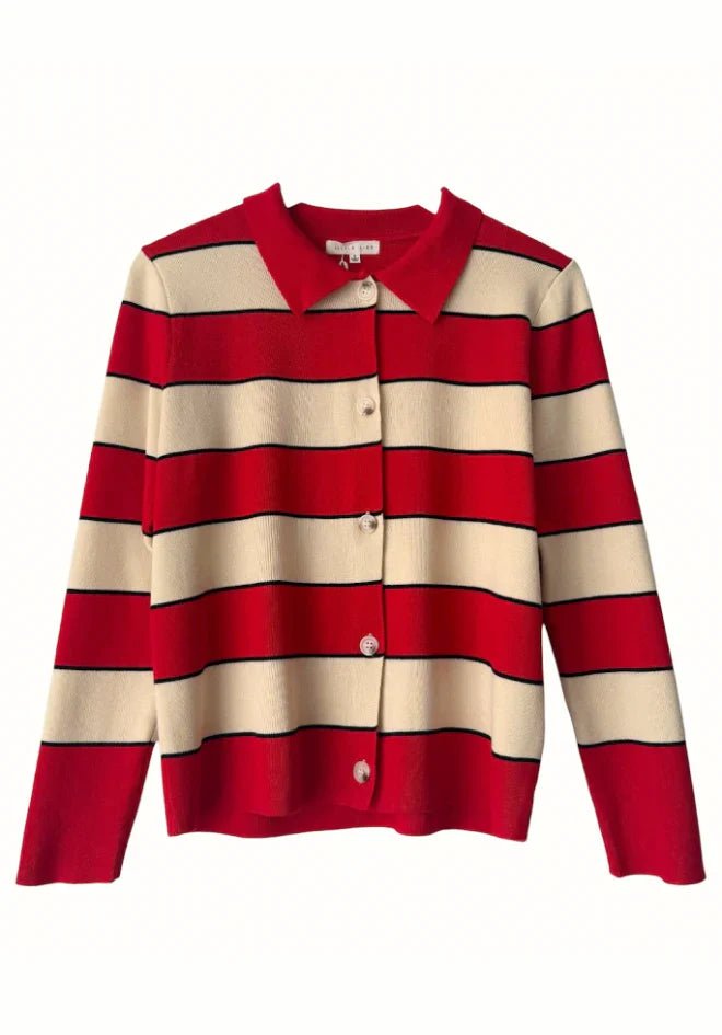 Buy Little Lies - Noah Stripe Cardigan - Red by Little Lies - at Hamish + Grace