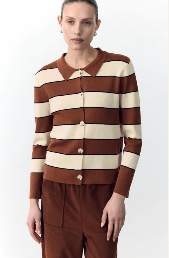 Buy Little Lies - Noah Stripe Cardigan - Rust by Little Lies - at Hamish + Grace