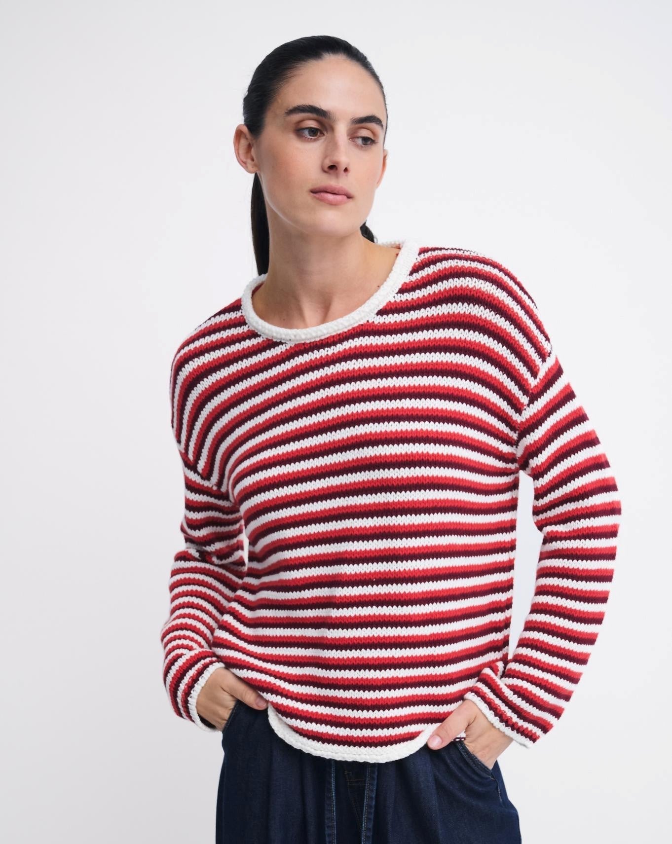 Buy Little Lies - Suzie Stripe Knit – Red/Maroon by Little Lies - at Hamish + Grace