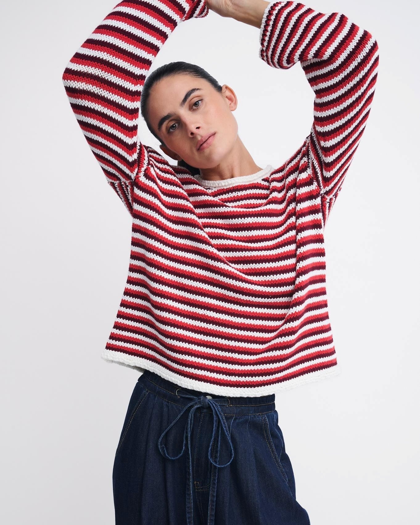 Buy Little Lies - Suzie Stripe Knit – Red/Maroon by Little Lies - at Hamish + Grace
