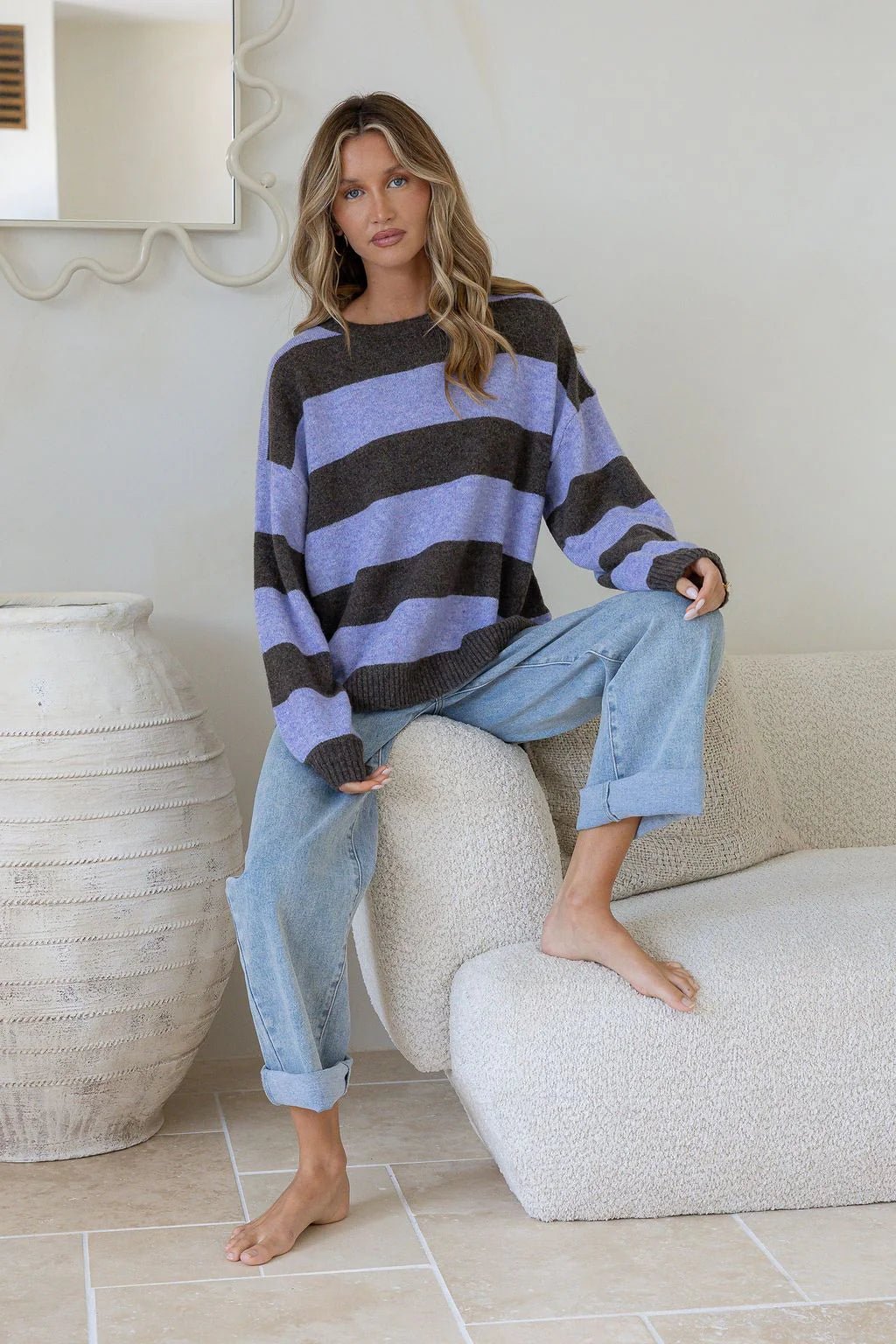 Buy Miss Marlow - Brady Bunch Knit - Lilac/Chocolate Stripe by Miss Marlow - at Hamish + Grace