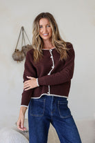 Buy Miss Marlow - Cotton Blend Blanket Stitch Detail Cardi - Chocolate/White by Miss Marlow - at Hamish + Grace