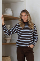 Buy Miss Marlow - Mock Turtle Neck - Chocolate/Blue Stripe by Miss Marlow - at Hamish + Grace