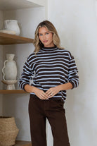 Buy Miss Marlow - Mock Turtle Neck - Chocolate/Blue Stripe by Miss Marlow - at Hamish + Grace