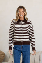 Buy Miss Marlow - Nelbourne Cardi - Chocolate/White by Miss Marlow - at Hamish + Grace