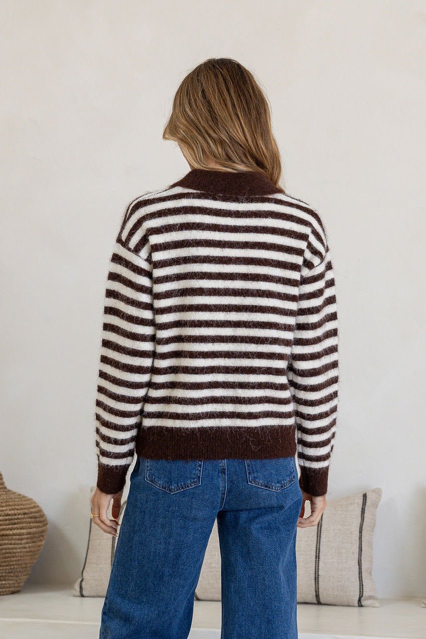 Buy Miss Marlow - Nelbourne Cardi - Chocolate/White by Miss Marlow - at Hamish + Grace