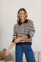 Buy Miss Marlow - Nelbourne Cardi - Chocolate/White by Miss Marlow - at Hamish + Grace