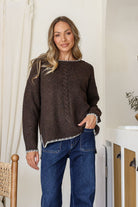 Buy Miss Marlow - Wool Blend Cable Front Blanket Stitch - Chocolate by Miss Marlow - at Hamish + Grace