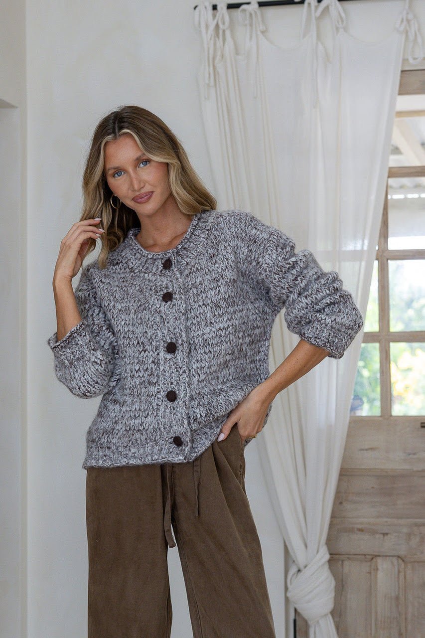 Buy Miss Marlow - Wool Blend Chunky Iris Cardi - Chocolate/White by Miss Marlow - at Hamish + Grace