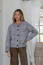 Buy Miss Marlow - Wool Blend Chunky Iris Cardi - Chocolate/White by Miss Marlow - at Hamish + Grace