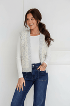 Buy Miss Marlow - Wool Blend Crochet Front Vest - Soft Grey/Natural by Miss Marlow - at Hamish + Grace