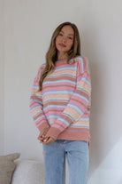 Buy Miss Marlow - Wool Blend June Sunday Stripe Fluffy Knit - Salmon/Pink/Tan by Miss Marlow - at Hamish + Grace