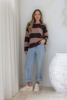 Buy Miss Marlow - Zali Blanket Stitch Canyon Knit - Chocolate/Nutmeg by Miss Marlow - at Hamish + Grace