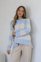 Buy Miss Marlow - Zali Blanket Stitch Canyon Knit - Natural/Powder Blue by Miss Marlow - at Hamish + Grace