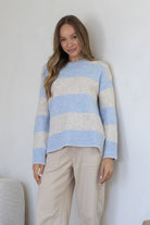 Buy Miss Marlow - Zali Blanket Stitch Canyon Knit - Natural/Powder Blue by Miss Marlow - at Hamish + Grace