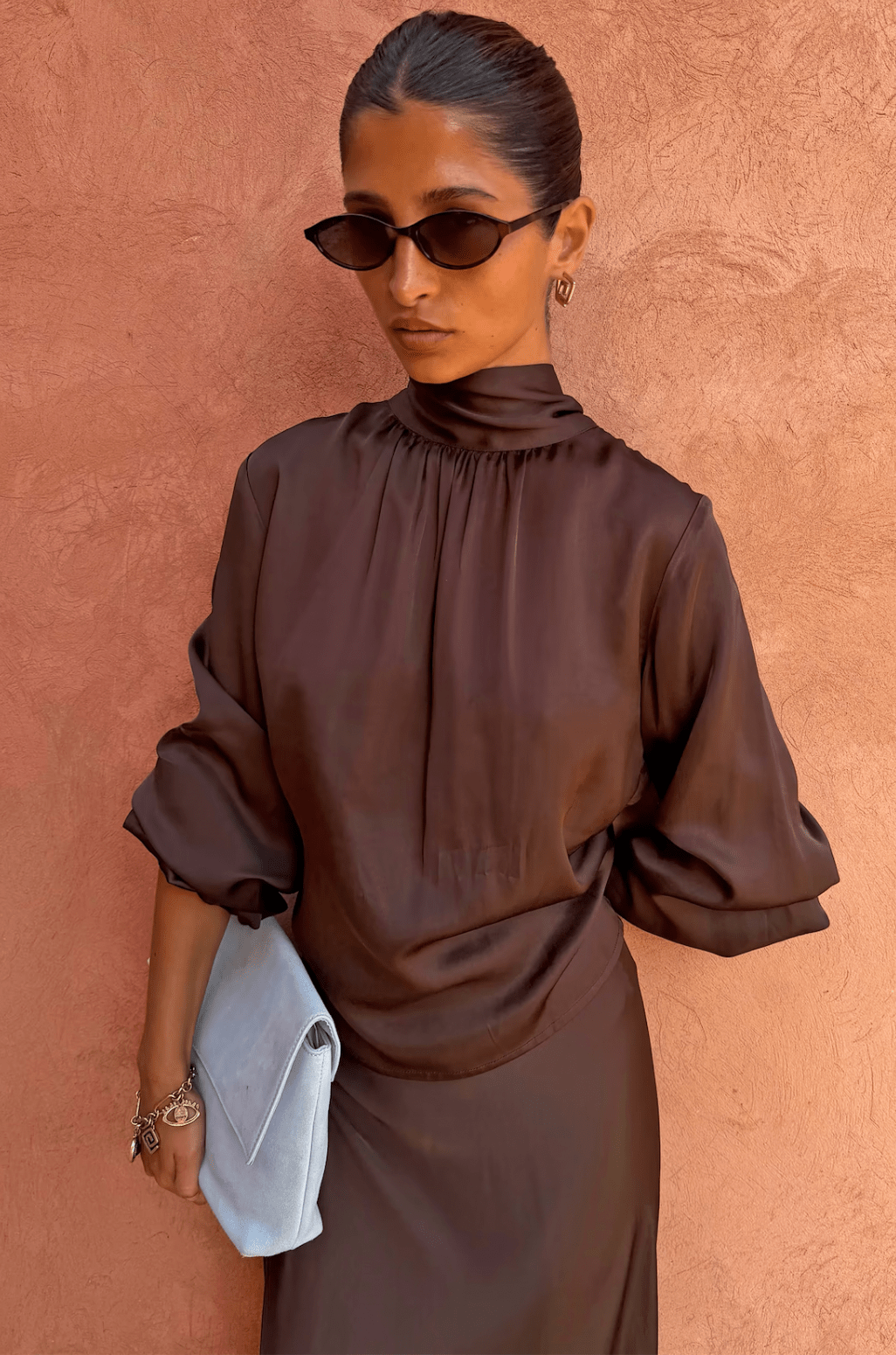 Buy Never Fully Dressed - Chocolate Tie Neck Blouse by Never Fully Dressed - at Hamish + Grace
