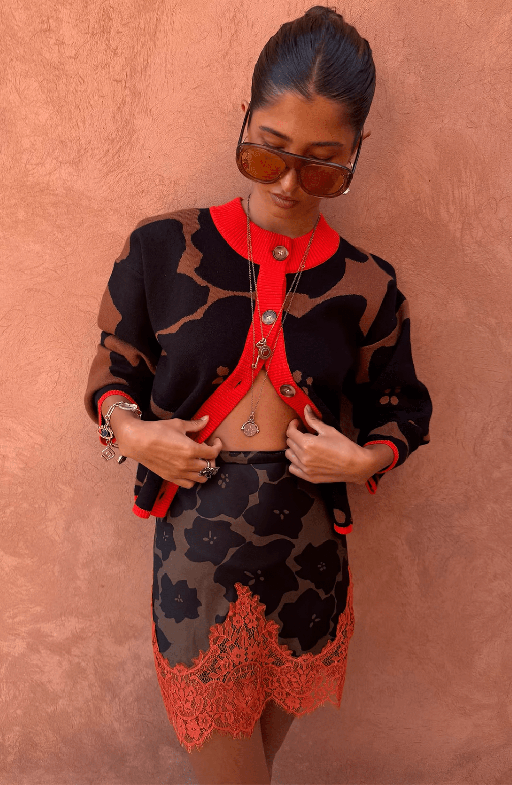 Buy Never Fully Dressed - Tan Jaden Floral Jacquard Cardigan by Never Fully Dressed - at Hamish + Grace