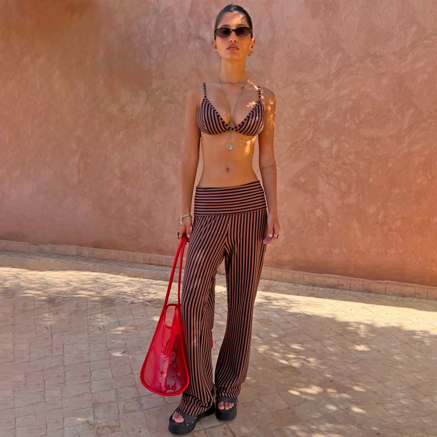 Buy NFD - Chocolate Stripe Fold Over Trousers by Never Fully Dressed - at Hamish + Grace