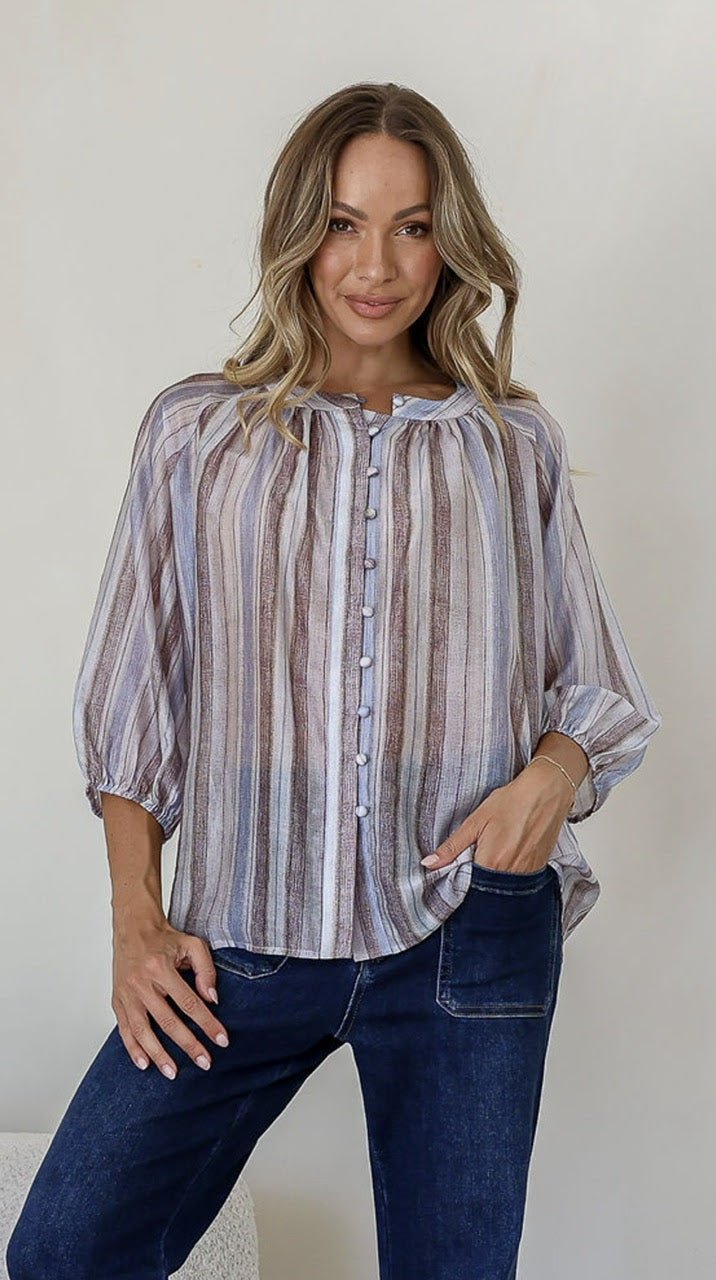 Buy Saint Germaine - Malta Blouse - Blue/Choc Stripe by saint germaine - at Hamish + Grace