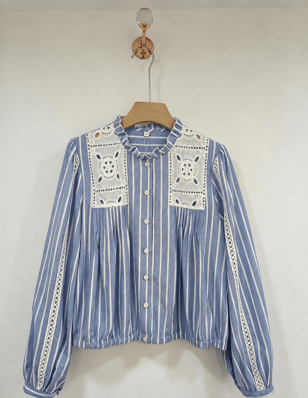 Buy Smaibulin - Amalfi Lace Patchwork Stripe Blouse - Blue/White by Smaibulin - at Hamish + Grace